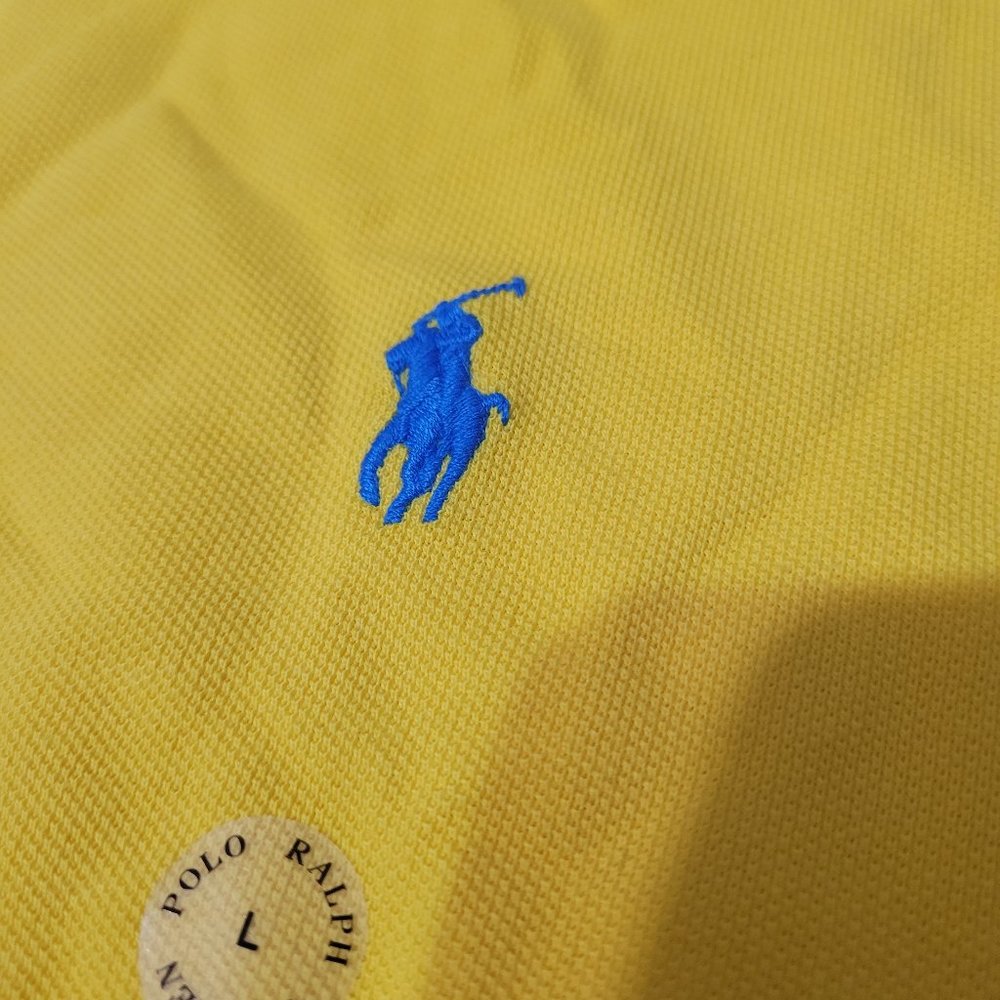 Polo Ralph Lauren Iconic Mesh Shirt Yellow Bright Blue Large Golf Classic Fit - Picture 4 of 11